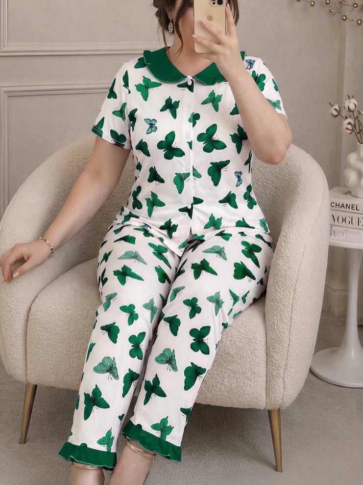 NO1267# Women butterfly print collar pajama set wholesale thumbnail 2