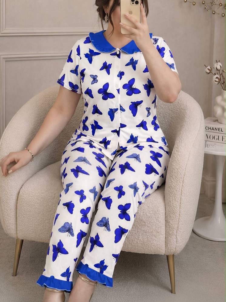 NO1267# Women butterfly print collar pajama set wholesale thumbnail 3