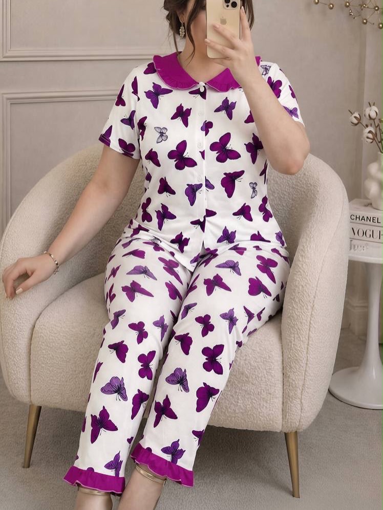 NO1267# Women butterfly print collar pajama set wholesale thumbnail 4