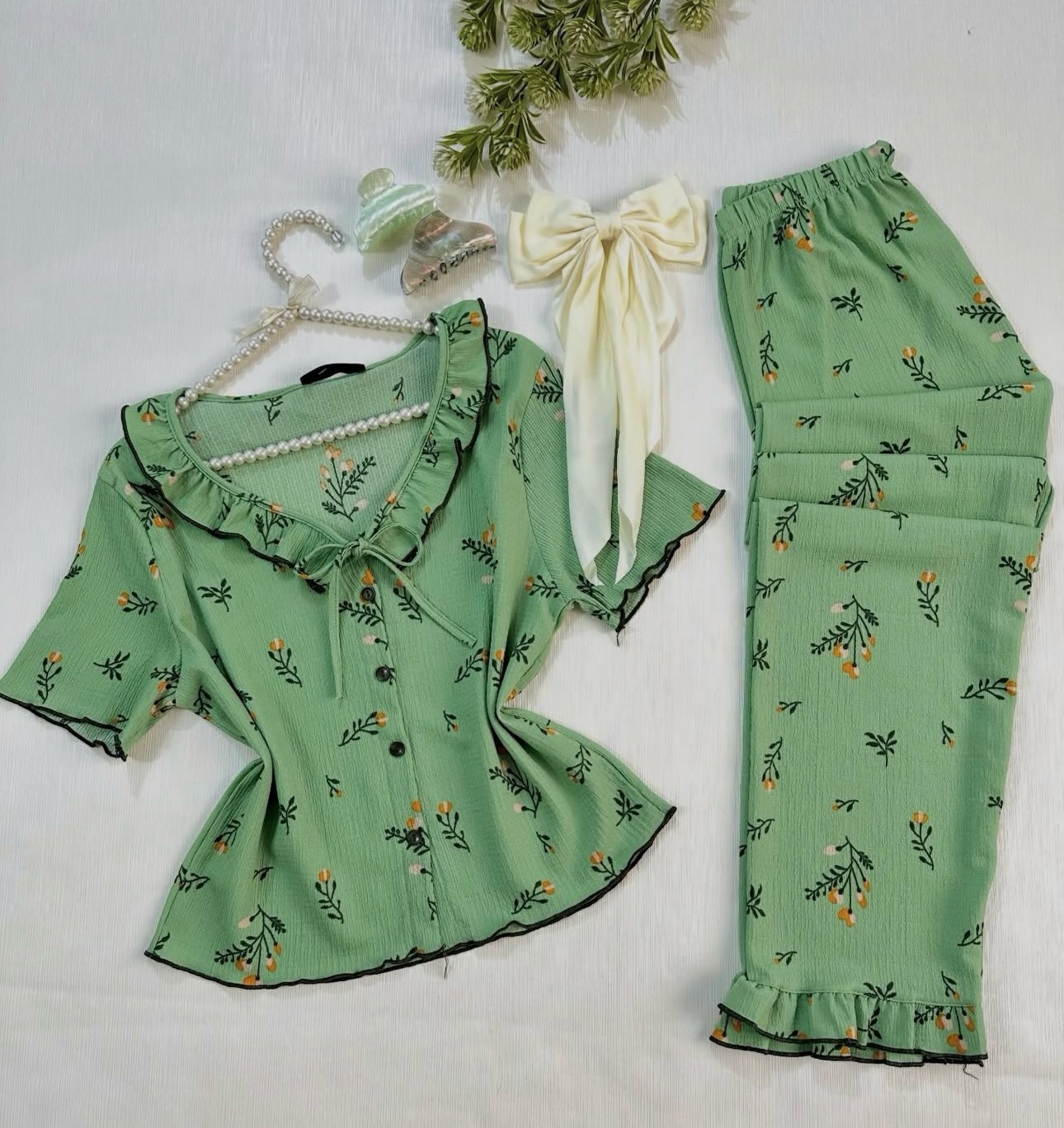 NO1270# Women floral ruffle pajama set wholesale thumbnail 2
