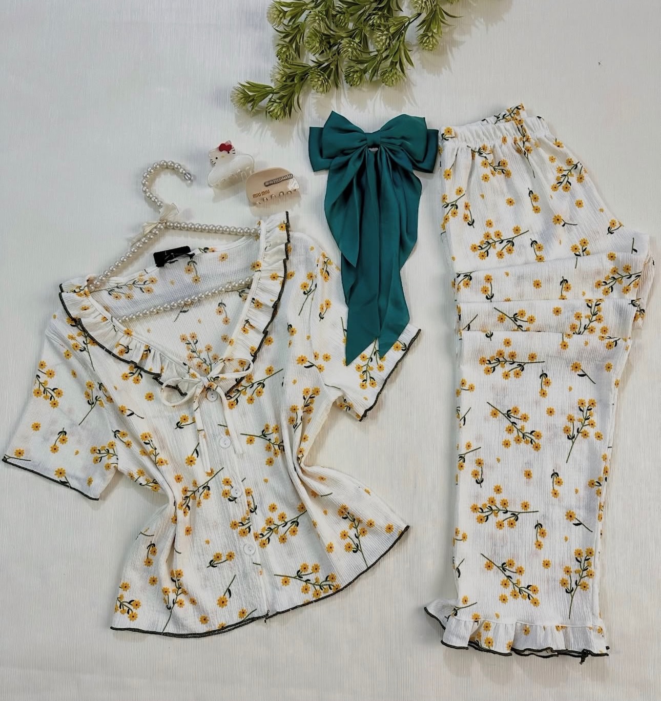 NO1270# Women floral ruffle pajama set wholesale thumbnail 3