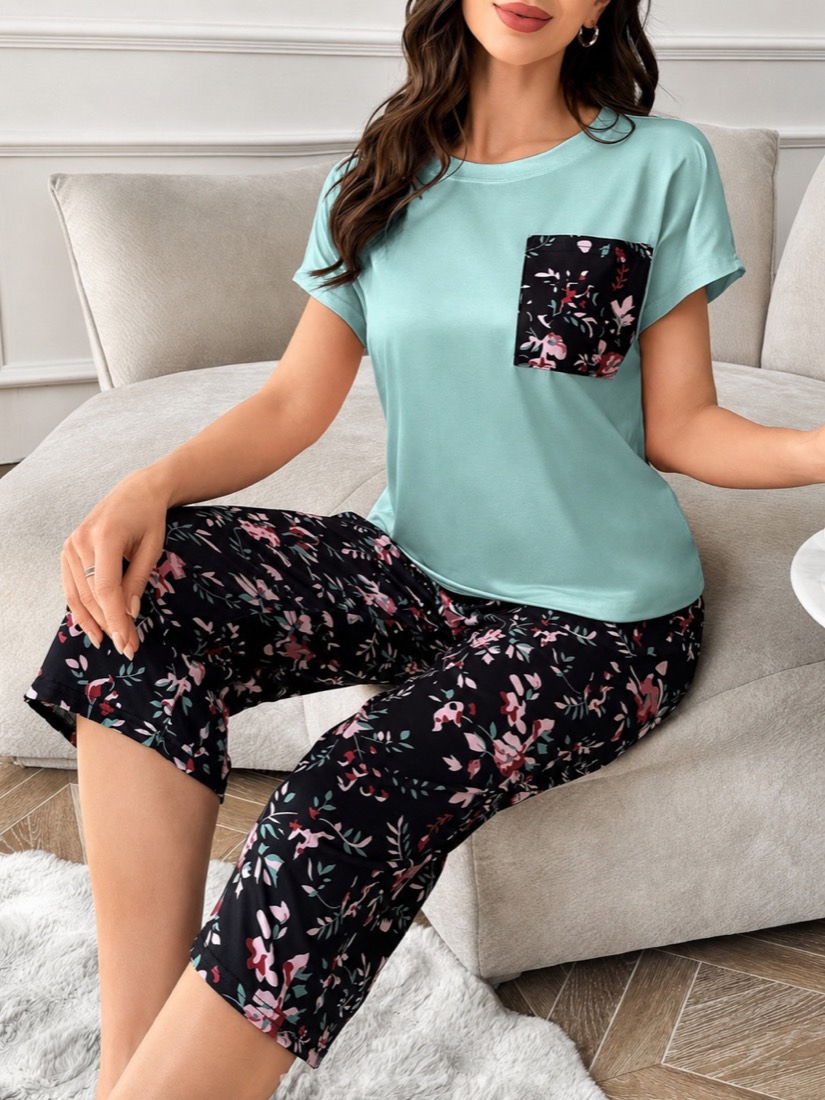 NO707# Women floral capri pajama set wholesale thumbnail 2