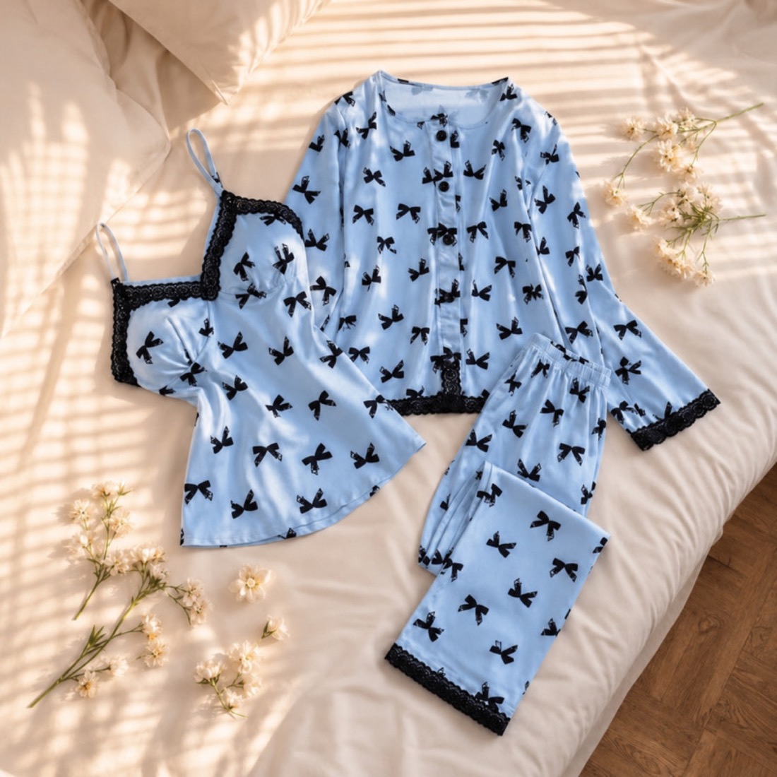 NO709# Women butterfly print pajama set for private label thumbnail 2
