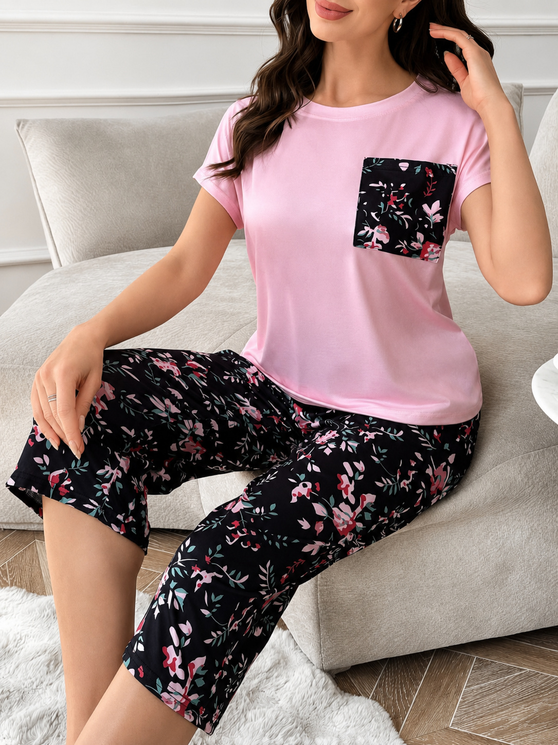 NO707# Women floral capri pajama set wholesale for Middle East wholesale buyers