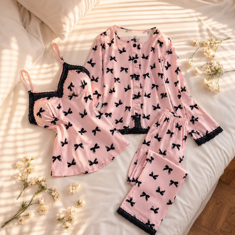 NO709# Women butterfly print pajama set for private label for Middle East wholesale buyers