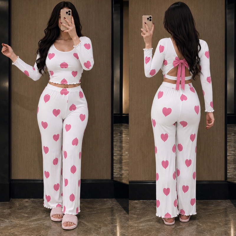 NO712# Women heart print loungewear set wholesale for Middle East wholesale buyers