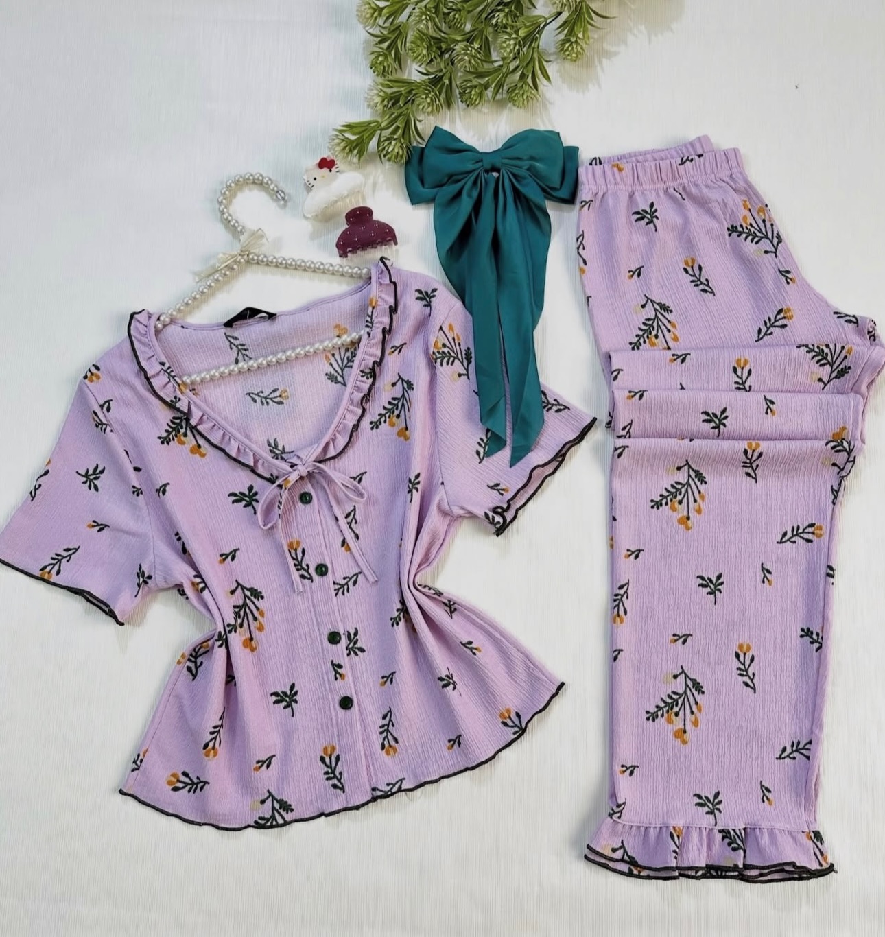 NO1270# Women floral ruffle pajama set wholesale for Middle East wholesale buyers