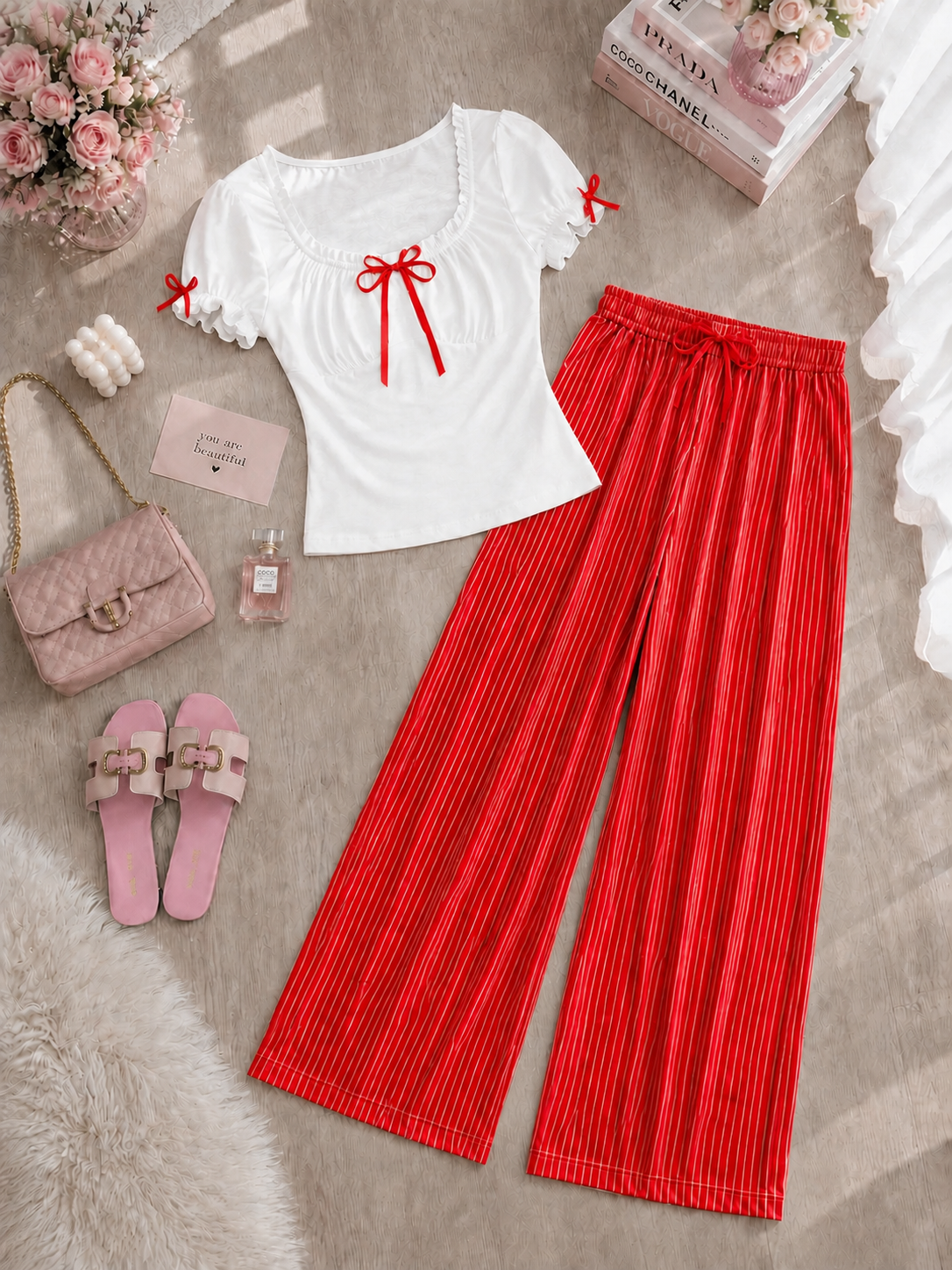 NO1274# Women bow detail pajama set wholesale wholesale product image 2