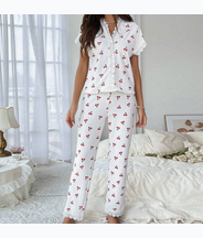 NO717# Women cherry print long sleeve pajama set wholesale wholesale product image 1