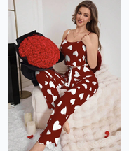 NO722# Women red heart print camisole pajama set wholesale for Middle East wholesale buyers